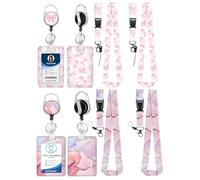 4 Pcs Lanyards with Card Holder and Retractable Badge Reel Holder, Neck Lanyard with Plastic Card Protector for Office Worker, Teacher, Student(Bowknot, Marble)
