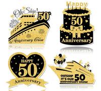 4 PCS Large 50th Anniversary Cruise Door Magnets Decorations Happy 50th Anniversary Cruise Ship Door Decor Magnetic Wedding Magnets Garage Refrigerator Car Magnets for Cabin Stateroom (Black Gold)