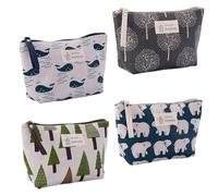 4 Pcs Large-Capacity Canvas Storage Bag, Portable Cosmetic and Coin Purse, Printed Travel Toiletry Bag, Multi-Functional Business and Vacation Accessories