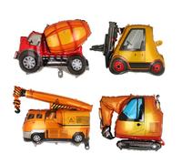 4 Pcs Large Construction Vehicle Balloons Big Digger Truck Foil Balloon Forklift Crane Cement Helium Balloons Boys Birthday Party Decorations Supplies