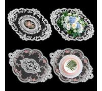 4 PCS Large French Style Retro Lace Placemat Set 30x45cm Crochet Doilies Table Placemats White Embroidered Vintage Lace Table Mats for Wedding Home Dining Table Decoration Farmhouse Retro Home Decor