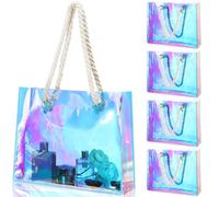4 Pcs Large Holographic Clear Tote Bag Iridescent PVC with Rope Handles 11.8x15x4'' Stadium Approved Bag Waterproof Handbags for Concert Bridal Shower Bachelorette Party Wedding Gym Travel Beach,