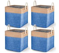 4 Pcs Large Storage Baskets, Foldable Fabric Storage Boxes Organiser with Handles for Clothes, Toys, Cube Storage Baskets for Cupboards, Shelves, Closet (13inch Blue)