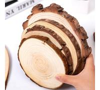 4 Pcs Large Unfinished Circle Plaque，Wooden Slices Rustic Wood Slabs，Log Slices Discs with No Hole，Pouring Arts Painting Crafts，Party，Coasters(Size:22-25cm（8.7-9.8in）)