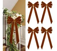 4 Pcs Large Velvet Christmas Bows, 8×17.7 Inch Oversized Velvet Bows Tree Topper Rustic Big Velvet Bow for Backdrop Ornament Vintage Large Velvet Christmas Wreath Bows for Holiday Decor (Khaki)