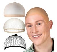 4 PCS Latex Bald Cap Adult Set,Smooth and Odorless Bald Cap with 3 Hair Nets,Fancy Dress Cosplay Hat Wig Cap Fake Bald Wig Costume Accessory for Stage Plays,Movies,Club Activities Halloween Party