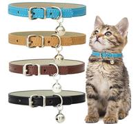 4 PCS Leather Cat Collars Adjustable Durable Metal Buckle Kitten Collar Soft Pet Collars Safety Kitty Neckbands Elegant Cat Neckchain Cute Pet Accessories for Cats Puppy Small Medium Dogs