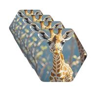 4 Pcs Leather Coasters for Drinks, 4" Drink Coasters Set for Tabletop Protection Funny Cup Coaster Non Slip Bar Beer Beverage Coaster Cute Giraffe Flowers Tea Cup Mat for Home Decor