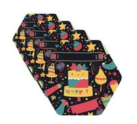 4 Pcs Leather Coasters for Drinks, 4" Drink Coasters Set for Tabletop Protection Funny Cup Coaster Non Slip Bar Beer Beverage Coaster Happy Birthday Images Tea Cup Mat for Home Decor