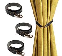 4 pcs Leather Curtain Tiebacks,Leather Curtain Rod Holder,Window Treatment Tie-Back for Home Offic Living Room Bedroom Curtain Buckle Decorative (Black)