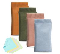 4 Pcs Leather Glasses Bag Water Proof Soft Eyeglass Case Slim Glasses Case Portable Squeeze Top Leather Glasses Pouch with Cleaning Cloth for Women Men Kids