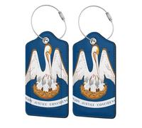 4 PCS Leather Luggage Tag with Stainless Steel Ring, Louisiana State Flag Print Suitcase Tags Identifiers,for Women Men Travel