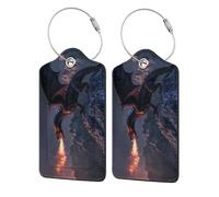 4 PCS Leather Luggage Tags for Suitcases - Fire Breathing Dragon Twilight Suitcase Tags Luggage Identifiers for Suitcases, ID Labels Name Travel Bag for Luggage Accessories with Steel Loop
