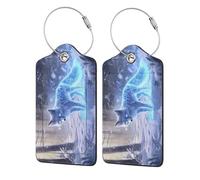 4 PCS Leather Luggage Tags for Suitcases - Glowing Winter Arctic Fox Suitcase Tags Luggage Identifiers for Suitcases, ID Labels Name Travel Bag for Luggage Accessories with Steel Loop