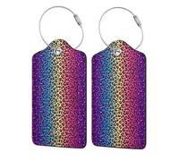 4 PCS Leather Luggage Tags for Suitcases - Leopard Neon Rainbow Gradient Suitcase Tags Luggage Identifiers for Suitcases, ID Labels Name Travel Bag for Luggage Accessories with Steel Loop