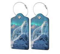4 PCS Leather Luggage Tags for Suitcases - Majestic White Tiger Snow Peak Suitcase Tags Luggage Identifiers for Suitcases, ID Labels Name Travel Bag for Luggage Accessories with Steel Loop