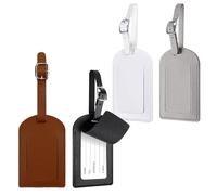 4 Pcs Leather Luggage Tags,Leather Suitcase Tags with Privacy Cover, Leather Suitcase Labels with Adjustable Strap for Luggage Bags and Suitcases