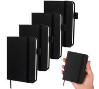 4 Pcs Leather Pocket Notebook A7 Note Book Pocket Hardcover Notepad 3 x 4 Inch Mini Notepad Tiny Lined Journal Notebook With Elastic Band for Office Home School Writing Supplies(100 Sheets)