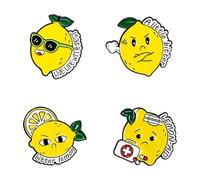 4 PCS Lemon Brooch Set for Women Cute Fresh Summer Fruit-inspired Pins Yellow Lemon Brooches Shirt Collar Accessories Gifts for Birthdays Dances and Parties, L, Alloy Steel, cubic zirconia