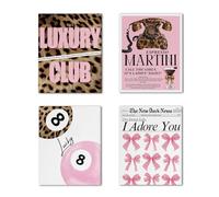 4 Pcs Leopard Print Room Decor Trendy Canvas Wall Art Girls Preppy Room Decor Aesthetic Pink Bow Cheetah Prints Pink Pictures Y2K Funky Posters Wall Decor for Bedroom Living Room Dorm Bar Cafe