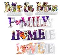 4 Pcs Letters Resin Molds, Mr & Mrs Love Home Family Sign Crystal Resin Casting Molds, Epoxy Resin Molds for DIY Home Wall Table Decoration