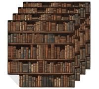 4 PCS Library Bookshelf Cloth Napkins 18.7"x18.7"- Single-Sided Print, Soft & Reusable Napkins for Elegant Dining, Wedding, Party, Restaurant Decor