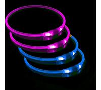 4 PCS Light up Dog Collars for Night, USB Rechargeable Flashing Collar for Night Safety, Adjustable, Waterproof, Bright Illuminated Collar for Dogs, One Size Fits All, Blue+Pink