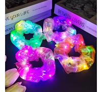 4 Pcs Light Up Mermaid Scrunchies, LED Hair Scrunchy for Girl & Women, Multi Light Modes, Glow in the Dark Accessories for Rave Neon Slumber Party(Light pink, Green, Magenta, Orange)