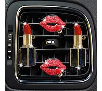 4 Pcs Lip Air Vent Clips, Bling Lip Car Air Fresheners Vents Clips for Women Diamond Car Diffuser Vent Clips Bling Red Car Accessories Charm Rhinestone Car Interior Decor Car Decoration for Women