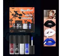 4 PCS Lip Glose Liquid Lipstick Matte Lipgloss Non-sticky Cup Halloween Makeup Halloween Lipgloss Black Lipstick False Plasma, Gothic Style, Exaggerated Makeup (A)
