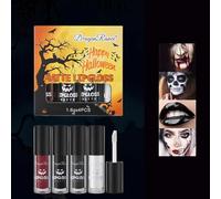 4 PCS Lip Glose Liquid Lipstick Matte Lipgloss Non-sticky Cup Halloween Makeup Halloween Lipgloss Black Lipstick False Plasma, Gothic Style, Exaggerated Makeup (B)