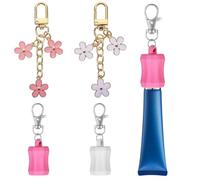 4 Pcs Lip Gloss Keychain, Cute Portable Keychain Cap Compatible With Summer Fridays Flower Lipgloss Case Lip Balm Holder Lips Gloss Charms Lipgloss Holder for Women Girl (White, Pink)