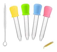 4 PCS Liquid Dropper, Kids Eyedropper, 5ML Silicone and Plastic Dropper with Bulb Tip for Gummy Bear Mold and Candy Molds Gelatin Maker, Oil Science, Crafts Projects (4 Colors and Brush)