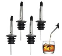 4 Pcs Liquor Pourers 304 Stainless Steel Spirits Pourer Freeflow Liquor Spirits Pourer with Rubber Dust Caps for Pours Liquid Olive Oil Wine