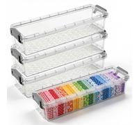 4 Pcs Long Clear Plastic Pencil Box 13 X 4 X 3 in Fabric Strip Case | Ruler Length, Large Plastic Pencil Case, with Latching Lid, Grey Clip, for Home Office, Cloth Strips, Pens Drawing Tools