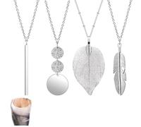 4 Pcs Long Necklaces for Women Pendant Necklace Costume Necklaces for Women Long Sweater Necklaces Set Silver Bar Feather Circle Leaf Lock Tassel Y Necklace Jewelry Set Statement Necklace Adjustable
