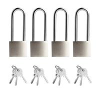 4 Pcs Long Silver Shackle Padlock with Keys Heavy Duty Outdoor Gym Locker | Shed Fence Garage Gate, Outside Indoor Suitcase Lock Padlock Set