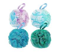 4 Pcs Loofah Shower Puff, 75g Large Bath Sponge, Soft Body Scrubber for Women and Men, Scrunchie Mesh Pouf, Bathroom Sponge Skin Exfoliating