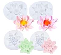 4 Pcs Lotus Mold LotusSilicone Molds 3D Fondant Cake Flower Resin Soap Ice Cube Mold Cupcake Topper Decoration for Baking Resin Concrete Casting Polymer Clay Craft