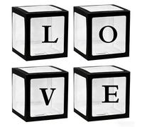 4 Pcs Love Transparent Boxes With Letters for Mother's Day, Valentine's Day Party Decorations, Proposal, Engagement, Wedding, Bridal Shower, Birthday (Black)
