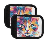 4 Pcs Luggage Handle Wraps Colorful Hand-Painted Watercolor Cat Head Multi-Purpose Luggage Markers Tags Stickers Luggage Adults for Luggage Suitcase Travel Bags