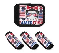 4 Pcs Luggage Handle Wraps Half Usa British Flag Stained Glass Panel Soft Sturdy Luggage Grips Tags for Travelling Luggage Identifier