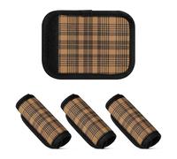4 Pcs Luggage Handle Wraps Plaid Brown Pattern Neoprene Baggage Identifier for Luggage
