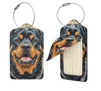 4 PCS Luggage Tag for Suitcases,PU Leather Luggage Tags with Stainless Steel Loop Name Tag, Suitcase Labels Set Cool Rottweiler Dog Art Baggage Bag Tag Travel ID Label for Men Women