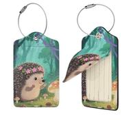 4 PCS Luggage Tag for Suitcases,PU Leather Luggage Tags with Stainless Steel Loop Name Tag, Suitcase Labels Set Lovely Hedgehog Baggage Bag Tag Travel ID Label for Men Women