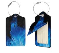 4 PCS Luggage Tag for Suitcases,PU Leather Luggage Tags with Stainless Steel Loop Name Tag, Suitcase Labels Set Blue Flame Baggage Bag Tag Travel ID Label for Men Women