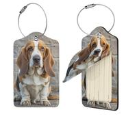 4 PCS Luggage Tag for Suitcases,PU Leather Luggage Tags with Stainless Steel Loop Name Tag, Suitcase Labels Set Basset Hound Baggage Bag Tag Travel ID Label for Men Women