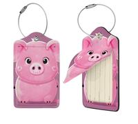 4 PCS Luggage Tag for Suitcases,PU Leather Luggage Tags with Stainless Steel Loop Name Tag, Suitcase Labels Set Pink Cute Pig Baggage Bag Tag Travel ID Label for Men Women