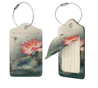 4 PCS Luggage Tags for Suitcase Leather Suitcase Tag with Stainless Steel Loop Travel Baggage Tags Flower and Dragonfly Label Name ID Card Bag Labels for Cruise Airport Travel Essentials