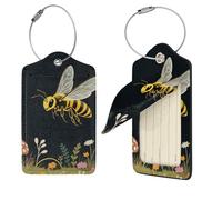 4 Pcs Luggage Tags for Suitcases, Pu Leather Bee Retro Beautiful Mushroom Suitcase Tags with Privacy Cover Label Address Card and Durable Metal Ring Baggage Tags for Men Women Handbags Backpacks